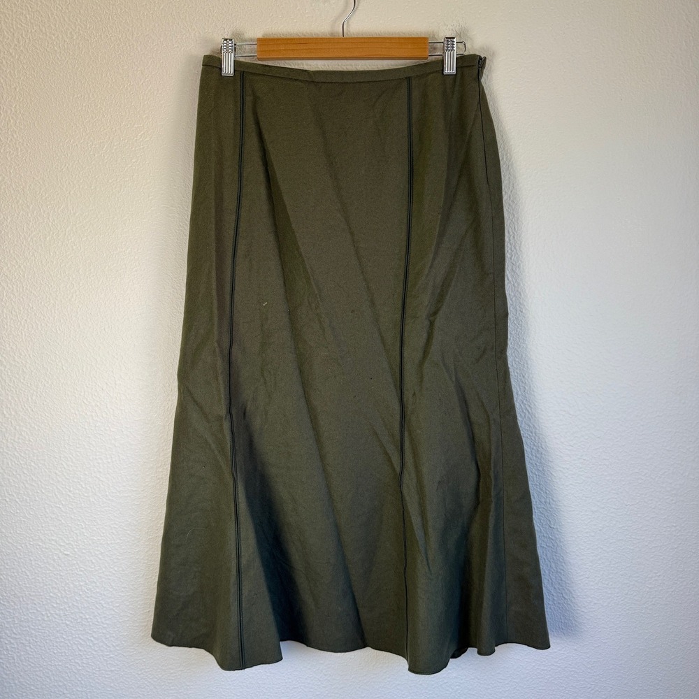 Vintage Harve Benard Wool Blend Skirt Womens 8 Olive Green Good Midi Piping